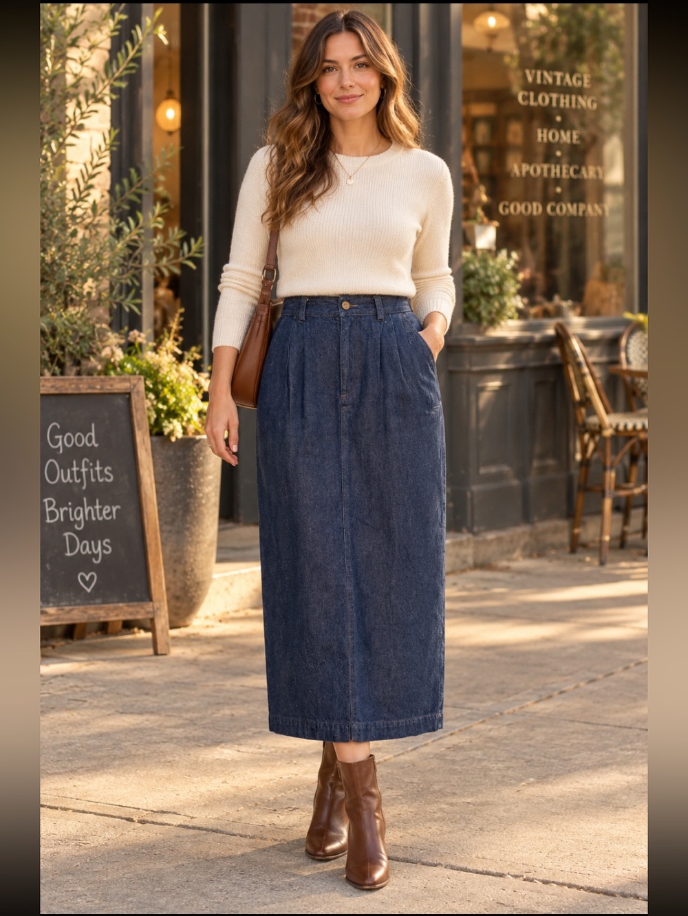 Vintage Lizsport DarkWash Denim Maxi Skirt High Rise Pleated size 10